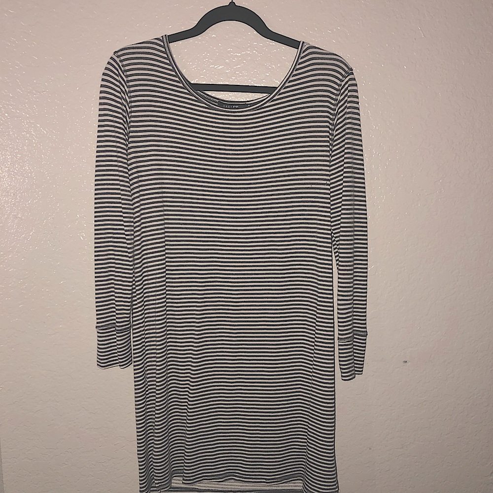 Obey Black and White Striped Long Sleeve Dress
